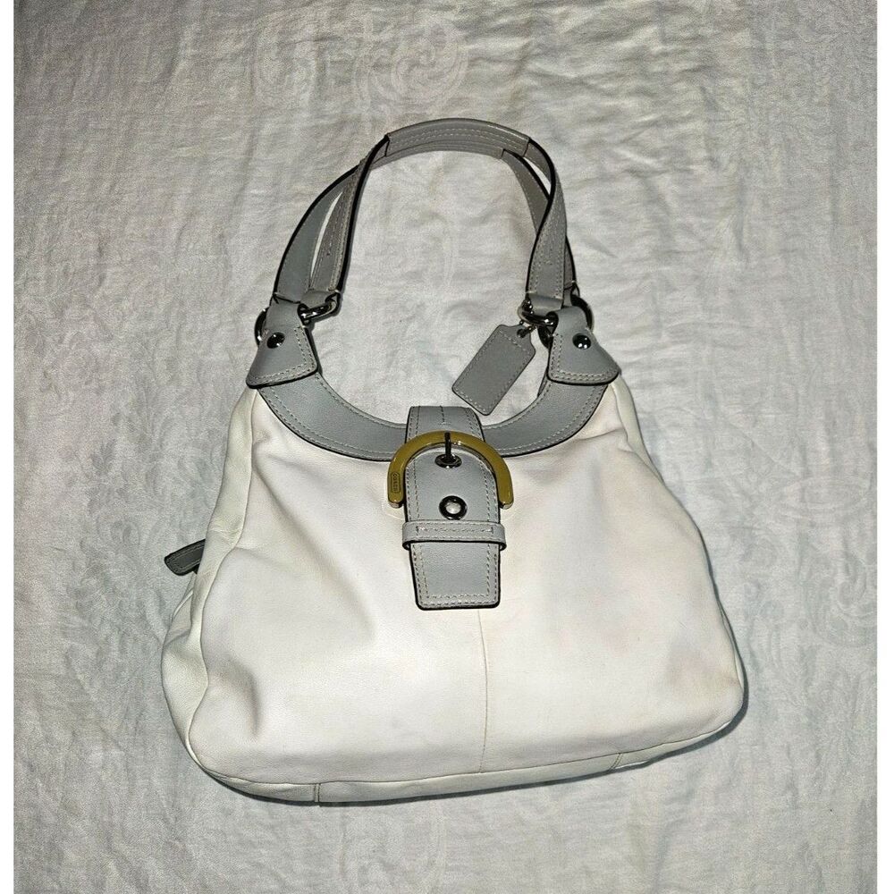 COACH Soho Lynn Hobo White Leather with Gray Trim Handbag